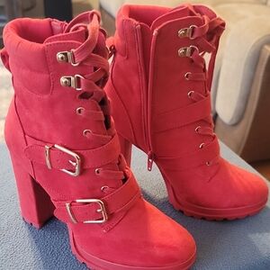 Women's Red Lace-Up Ankle Boots